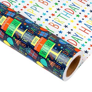 MAYPLUSS Reversible Wrapping Paper Roll - Mini Roll - 17 Inch X 32.8 Feet - Birthday Design (47.3 sq.ft.ttl)