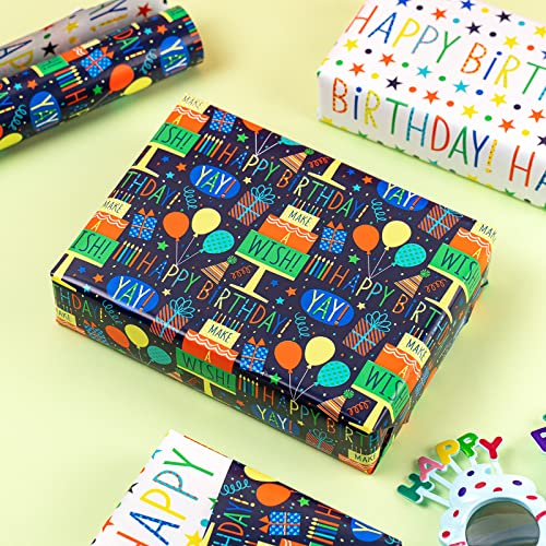 MAYPLUSS Reversible Wrapping Paper Roll - Mini Roll - 17 Inch X 32.8 Feet - Birthday Design (47.3 sq.ft.ttl)