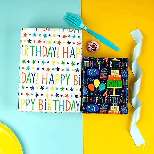 MAYPLUSS Reversible Wrapping Paper Roll - Mini Roll - 17 Inch X 32.8 Feet - Birthday Design (47.3 sq.ft.ttl)