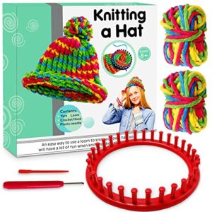 hkkyo knitting kit for beginners adults, hat knitting loom, crafts for girls kids ages 8-12, learn to crochet kits for adults beginner, knitting & crochet supplies