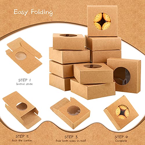 30 Pieces Kraft Paper Box with Clear Window Homemade Soap Boxes Presents Packaging Boxes for Bakery Cookies Cake Candy Soap Packaging Birthday Gift Boxes (Original,3 x 3 x 1.2 Inch)