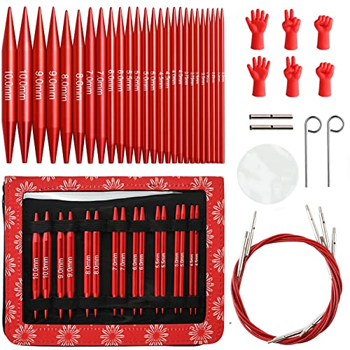 LOOEN Ergonomic Crochet Hooks Sets, 41 Piece Kits with 26 Red Aluminum Circular Knitting Needles, Additional Knitting & Crochet Supplies for Arthritic Hands, Extra Long Crochet Needles