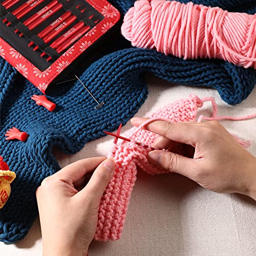 LOOEN Ergonomic Crochet Hooks Sets, 41 Piece Kits with 26 Red Aluminum Circular Knitting Needles, Additional Knitting & Crochet Supplies for Arthritic Hands, Extra Long Crochet Needles