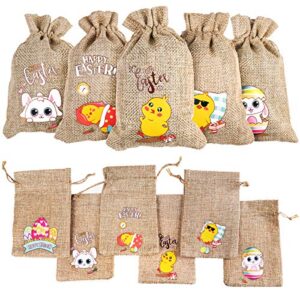 diyasy 36 pcs easter burlap goody bags,egg bunny chick treat drawstring linen bags for easter party favor.