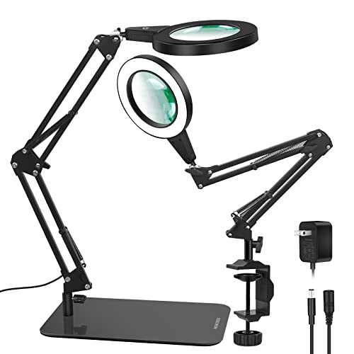 NAKOOS Magnifying Glass with Light and Stand, 8X Real Glass 2-in-1 Magnifying Desk Lamp & Clamp, Touch Control 3 Modes Stepless Dimmable LED Lighted Magnifier for Crafting Repair DIY Hobby Close Work