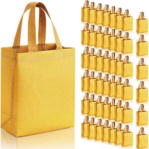 48 pack reusable bags for gifts metallic tote with handles glitter gift bags bling non woven bags for weddings birthday party favor grocery bridesmaids easter (gold, 6.5 x 3.1 x 7.8 inch)