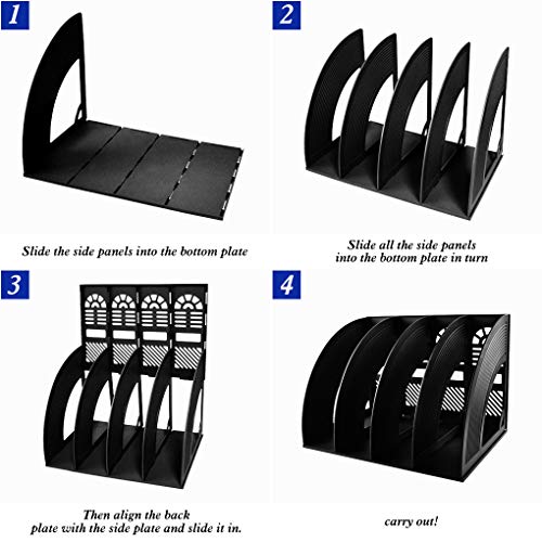 SAYEEC Sturdy Magazine Holder 4 Compartments Plastic Desktop File Organizer File Dividers Office Organizer Storage Document Magaizne Rack Display Box (Black)