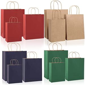 qutienwa extra thick 24pcs gift bags assorted sizes, 4colors(red/blue/green/brown), 3sizes(large/medium/small), perfect solution for christmas mother’s day father’s day thanksgiving birthday party