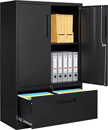 Fesbos Metal Storage Cabinets with Lockable Drawers and Doors, Lateral File Cabinets Metal Filing Cabinet for Home Office Hanging Files Letter/Legal/F4/A4 Size Files