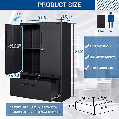 Fesbos Metal Storage Cabinets with Lockable Drawers and Doors, Lateral File Cabinets Metal Filing Cabinet for Home Office Hanging Files Letter/Legal/F4/A4 Size Files