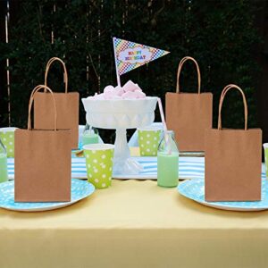 Cooraby 30 Pieces Mini Paper Party Bags 4.72 x 2.36 x 5.9 Inches Small Brown Gift Bag Party Kraft Bags with Handle for Birthday Wedding Parties