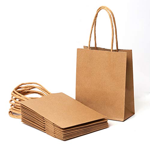 Cooraby 30 Pieces Mini Paper Party Bags 4.72 x 2.36 x 5.9 Inches Small Brown Gift Bag Party Kraft Bags with Handle for Birthday Wedding Parties