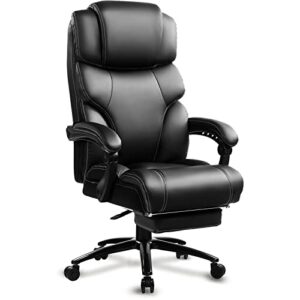 big and tall high back 400lbs reclining office chair with footrest – executive computer chair home office desk chair with double cushion, heavy duty metal base, ergonomic support function