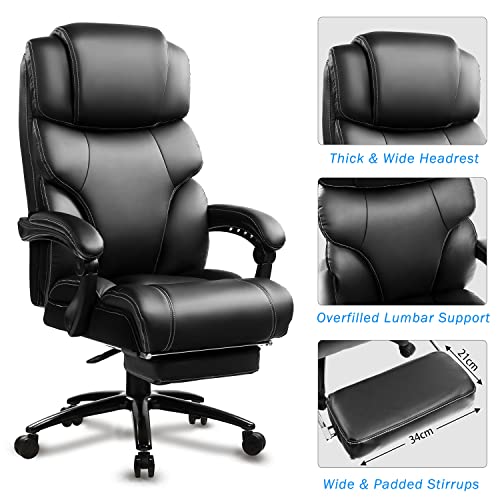 Big and Tall High Back 400LBS Reclining Office Chair with Footrest - Executive Computer Chair Home Office Desk Chair with Double Cushion, Heavy Duty Metal Base, Ergonomic Support Function