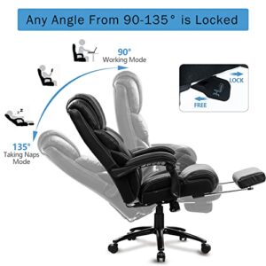 Big and Tall High Back 400LBS Reclining Office Chair with Footrest - Executive Computer Chair Home Office Desk Chair with Double Cushion, Heavy Duty Metal Base, Ergonomic Support Function