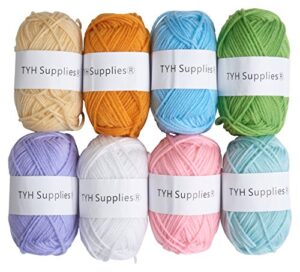 tyh supplies 8 acrylic yarn skeins | 560 yard soft yarn medium weight for knitting, crochet, craft projects | 70 yard skeins | 8 colors | beginner set | light color collection
