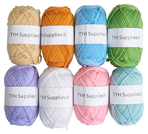 TYH Supplies 8 Acrylic Yarn Skeins | 560 Yard Soft Yarn Medium Weight for Knitting, Crochet, Craft Projects | 70 Yard Skeins | 8 Colors | Beginner Set | Light Color Collection