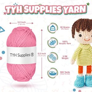 TYH Supplies 8 Acrylic Yarn Skeins | 560 Yard Soft Yarn Medium Weight for Knitting, Crochet, Craft Projects | 70 Yard Skeins | 8 Colors | Beginner Set | Light Color Collection