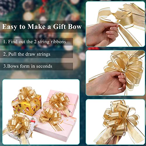 30 Pieces Christmas Gold Bows Large Gift Wrapping Pull Bows Ribbon Pull Bows Gift Bows for Xmas Holiday Decoration Baskets Gift Present(Gold)