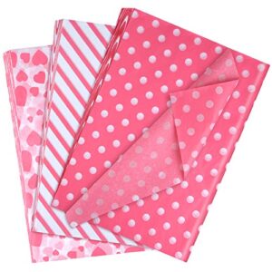 miahart 90 sheets valentine day gift wrapping tissue paper birthday, tissue paper for home, kitchen, diy crafts, wrapping accessory(heart, dot, stripe） (pink)