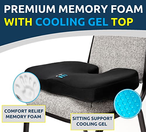 Ergonomic Innovations Gel Enhanced Memory Foam Seat Cushion for Office Chair, Coccyx Lower Back Support Tailbone Pain Relief Cushions, Work Chair Pad Pillow, Sciatica, Butt, Desk Chair Cushion