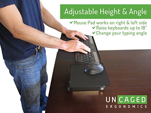 WorkEZ Keyboard and Mouse Tray ergonomic on-desk riser stand adjustable height angle negative tilt Raise computer keyboards to Standing Height sit stand-up standing accessories lift black