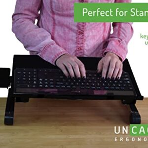 WorkEZ Keyboard and Mouse Tray ergonomic on-desk riser stand adjustable height angle negative tilt Raise computer keyboards to Standing Height sit stand-up standing accessories lift black