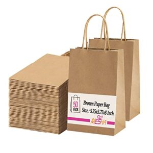 mesha small paper bags with handles 5.25×3.75×8 brown kraft gift bag 50pcs bulk grocery shopping bags party retail business packaging merchandise boutique wedding favor baby shower small business