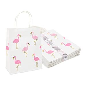 sparkle and bash pink flamingo birthday party favor gift bags, tropical decorations (24 pack)