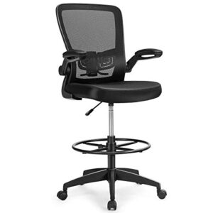 giantex drafting chair high back office chairs with footrest ring flip-up armrest height adjustable executive desk chair ergonomic mesh computer task chair lumbar support tall office chair (1)