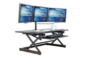 rocelco 46″ large height adjustable standing desk converter, quick sit standup triple monitor riser, gas spring assist computer workstation, retractable keyboard tray, (r dadrb-46), black