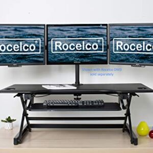 Rocelco 46" Large Height Adjustable Standing Desk Converter, Quick Sit Standup Triple Monitor Riser, Gas Spring Assist Computer Workstation, Retractable Keyboard Tray, (R DADRB-46), Black