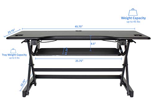 Rocelco 46" Large Height Adjustable Standing Desk Converter, Quick Sit Standup Triple Monitor Riser, Gas Spring Assist Computer Workstation, Retractable Keyboard Tray, (R DADRB-46), Black