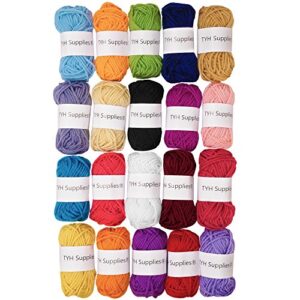 tyh supplies 20 mini acrylic yarn skeins | 440 yard soft yarn medium weight for knitting, crocheting and craft projects | 22 yard each skein | 20 colors | beginner assorted color set