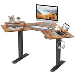 banti dual motor l-shaped electric standing desk, 48 inches adjustable height stand up desk, sit stand home office desk with rustic brown top/black frame
