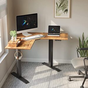 BANTI Dual Motor L-Shaped Electric Standing Desk, 48 Inches Adjustable Height Stand Up Desk, Sit Stand Home Office Desk with Rustic Brown Top/Black Frame