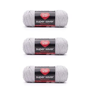 Red Heart Super Saver Metallic Yarn, Light Gray 3 Count