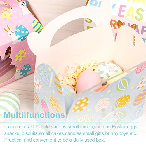 Whaline 12pcs Easter Treat Boxes Happy Easter Gift Box Bunny Eggs Easter Basket Containers Hollowing Rabbit Shape Candy Goody Cookie Holder With Handle for School Classroom Party Favor decor