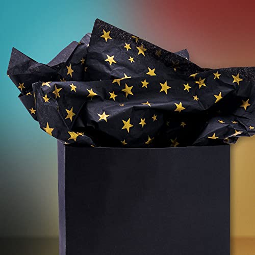 60 Sheets Black with Gold Star Tissue Paper,Black Tissue Paper for Gift Bags,Black Gift Wrapping Tissue for Halloween Christmas,Wedding,Birthday,Arts Crafts,14 x 20 Inch