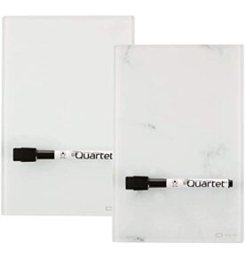 quartet glass desktop notepad, 9″ x 6″, whiteboard, dry erase surface, marble/white,2 pack (gdp96)