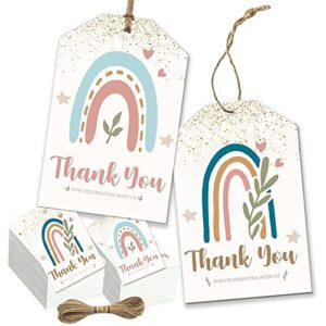 boho party thank you tags- boho party favor decoration, 50pcs bohemian thank you hanging gift wrap tags for boho rainbow theme birthday, wedding, baby shower, mother’s day party