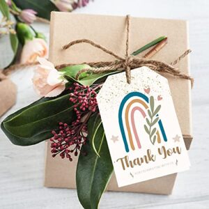 Boho Party Thank You Tags- Boho Party Favor Decoration, 50pcs Bohemian Thank You Hanging Gift Wrap Tags for Boho Rainbow Theme Birthday, Wedding, Baby Shower, Mother's Day Party