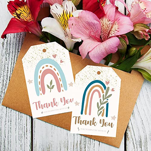 Boho Party Thank You Tags- Boho Party Favor Decoration, 50pcs Bohemian Thank You Hanging Gift Wrap Tags for Boho Rainbow Theme Birthday, Wedding, Baby Shower, Mother's Day Party