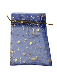 sungulf 100pcs sheer organza drawstring pouches stars and moon wedding gift bags blue color 4×5 inches