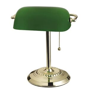 catalina 13.5″ traditional bankers desk lamp with glass shade, green