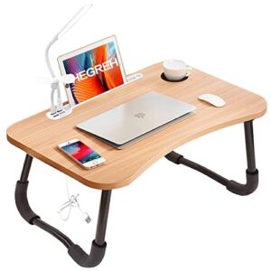 hegreh laptop lap desk for bed fits up to 17″ laptops with light,lamp,cup holder, laptop bed tray table, 23.6″ foldable laptop desk, laptop stand for working, writing,reading and breakfast