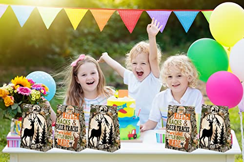 XGELUL Deer Hunting Party Favors Candy Bags with Stickers - Camo Goodie Gift Treat Bags - Deer Hunting Themed Birthday Party Supplies