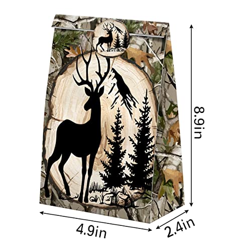 XGELUL Deer Hunting Party Favors Candy Bags with Stickers - Camo Goodie Gift Treat Bags - Deer Hunting Themed Birthday Party Supplies