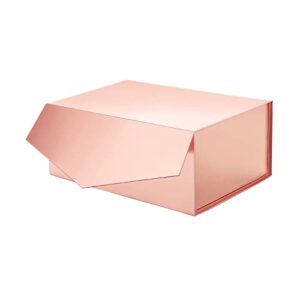 rosegld gift box 9×6.5×3.8 inches, glossy gift box with lid, bridesmaid gift box, rectangle collapsible box with magnetic lid for gift packaging (glossy rose gold)
