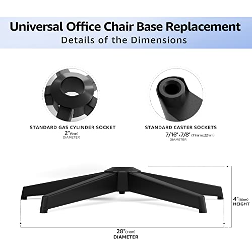 MASTERY MART Office Chair Base Replacement Heavy Duty, Metal Desk Chair Base Replacement Parts with Universal Gas Cylinder Hole and Casters Sockets, 2400+Lbs, Diameter 28", Matte Black